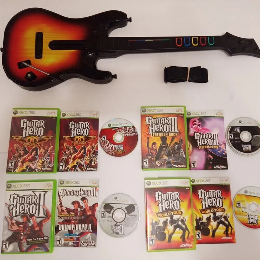Guitar Hero World Tour Wireless Sunburst Controller Xbox 360 4 Games Bundle - Picture 1 of 12